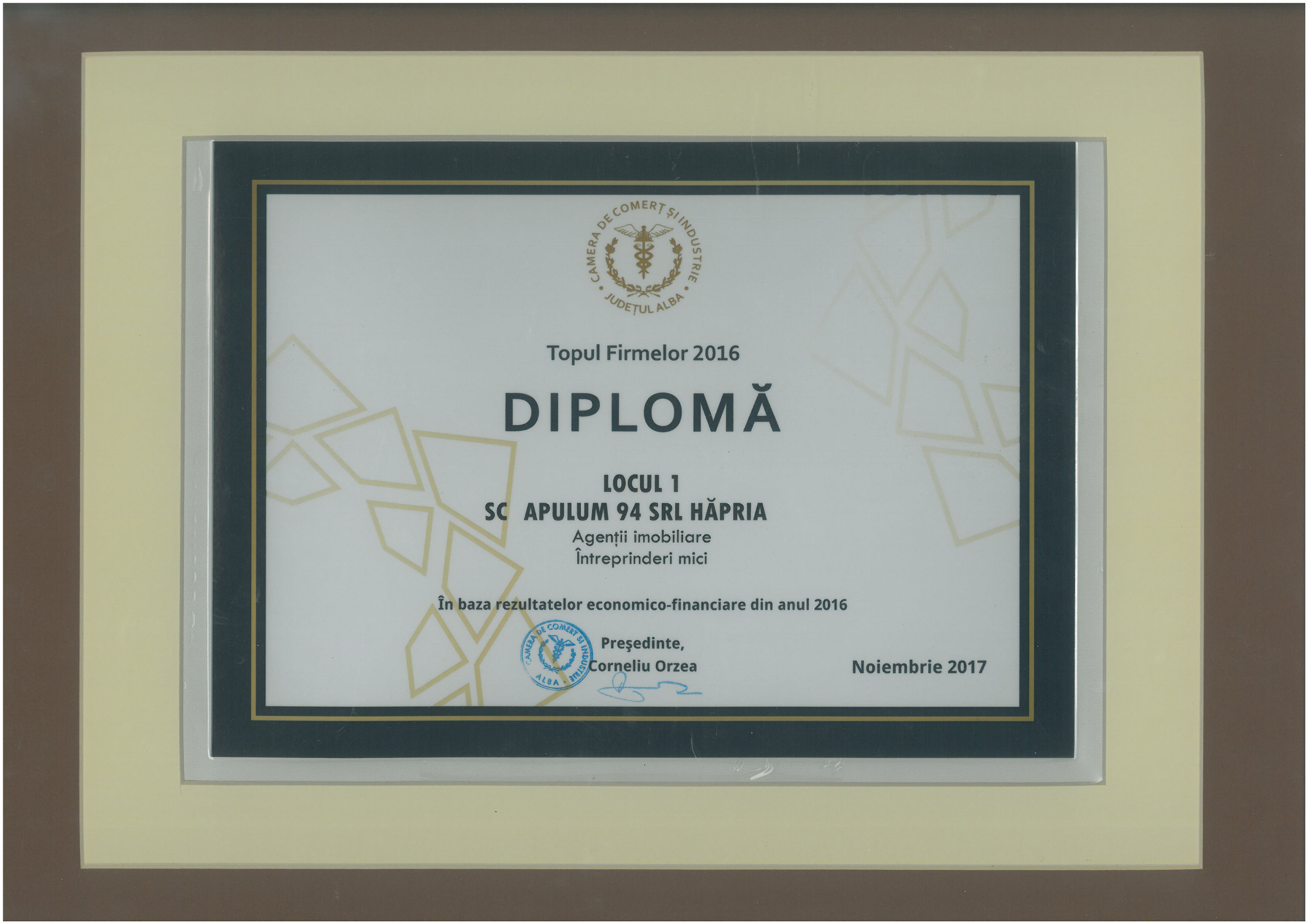Diploma - Topul Firmelor - 2016