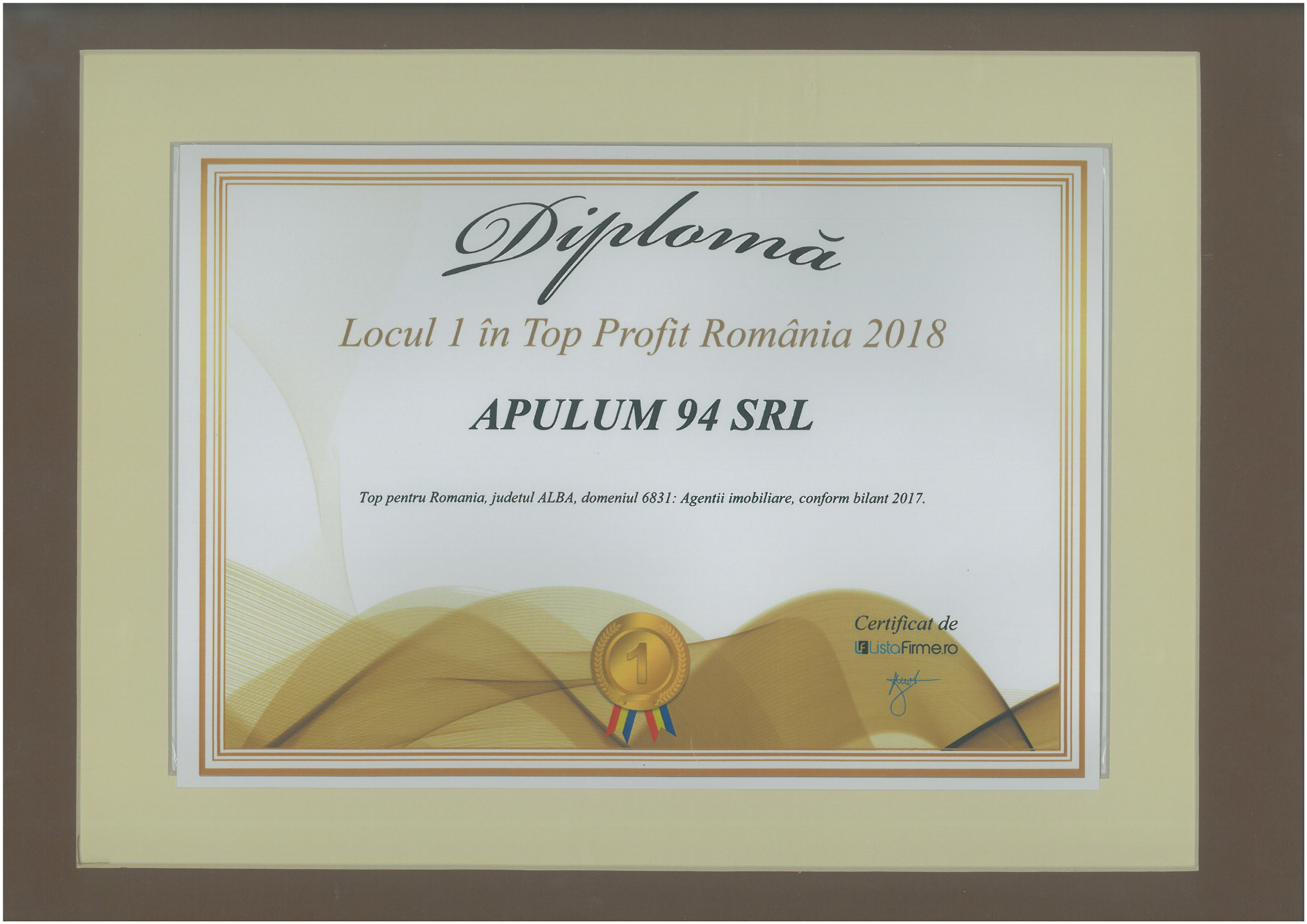 Diploma Top Profit Romania – 2018 - Locul 1