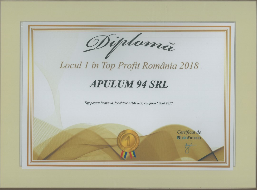 Top Profit Romania – 2018 - Locul 1 - localitatea Hapria